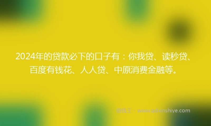 2024年的贷款必下的口子有:你我贷、读秒贷、百度有钱花、人人贷、中原消费金融等。
