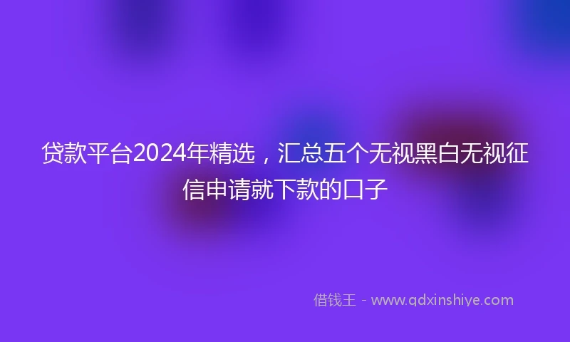 贷款平台2024年精选，汇总五个无视黑白无视征信申请就下款的口子