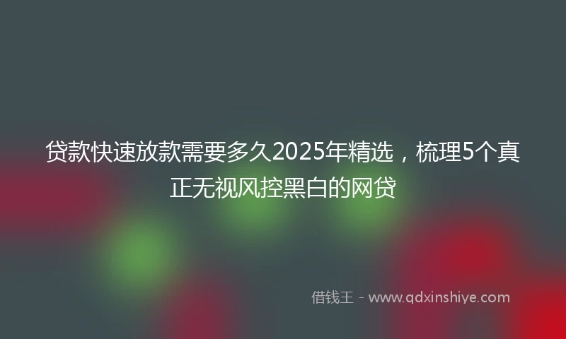 贷款快速放款需要多久2025年精选，梳理5个真正无视风控黑白的网贷