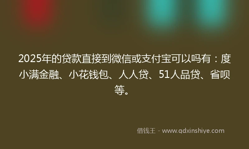 2025年的贷款直接到微信或支付宝可以吗有：度小满金融、小花钱包、人人贷、51人品贷、省呗等。