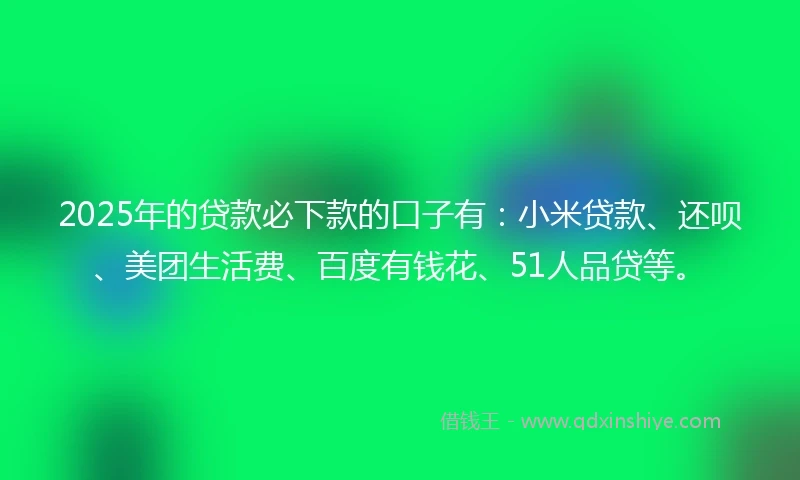 2025年的贷款必下款的口子有：小米贷款、还呗、美团生活费、百度有钱花、51人品贷等。