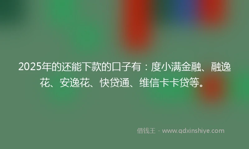 2025年的还能下款的口子有：度小满金融、融逸花、安逸花、快贷通、维信卡卡贷等。