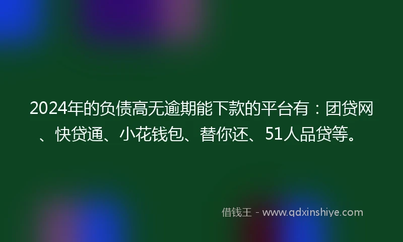2024年的负债高无逾期能下款的平台有：团贷网、快贷通、小花钱包、替你还、51人品贷等。