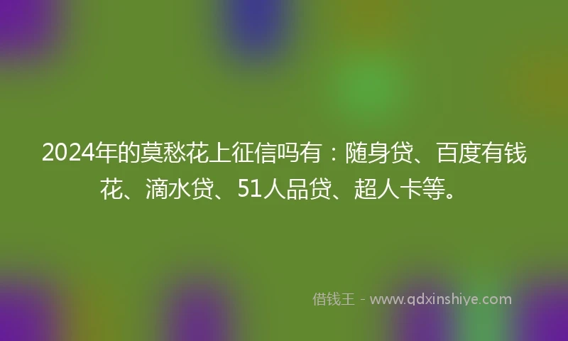 2024年的莫愁花上征信吗有：随身贷、百度有钱花、滴水贷、51人品贷、超人卡等。