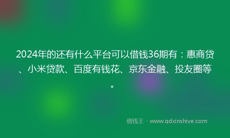 2024年的还有什么平台可以借钱36期有：惠商贷、小米贷款、百度有钱花、京东金融、投友圈等。
