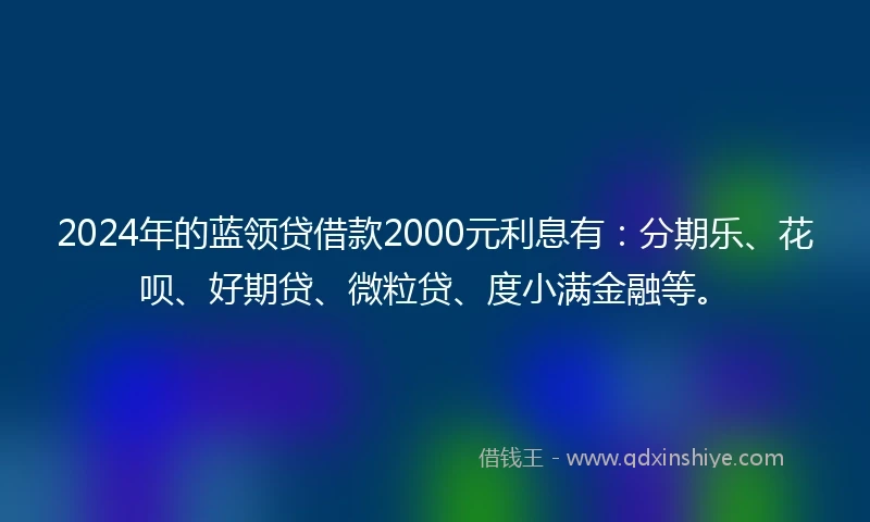 2024年的蓝领贷借款2000元利息有：分期乐、花呗、好期贷、微粒贷、度小满金融等。