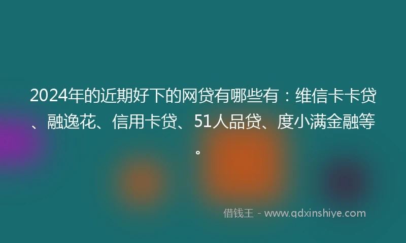 2024年的近期好下的网贷有哪些有:维信卡卡贷、融逸花、信用卡贷、51人品贷、度小满金融等。