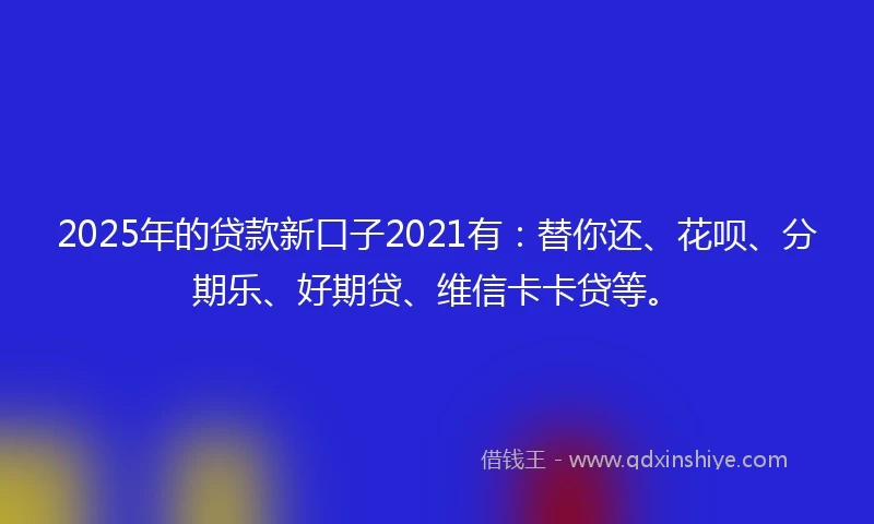 2025年的贷款新口子2021有:替你还、花呗、分期乐、好期贷、维信卡卡贷等。