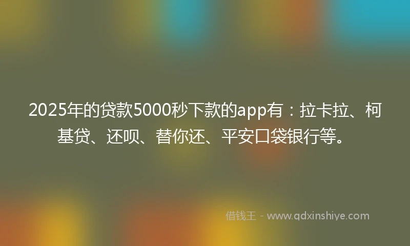 2025年的贷款5000秒下款的app有：拉卡拉、柯基贷、还呗、替你还、平安口袋银行等。