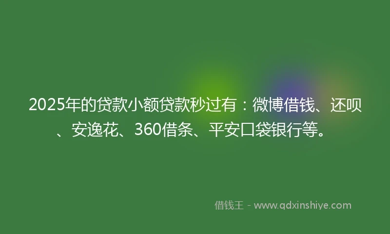 2025年的贷款小额贷款秒过有：微博借钱、还呗、安逸花、360借条、平安口袋银行等。