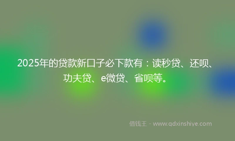 2025年的贷款新口子必下款有：读秒贷、还呗、功夫贷、e微贷、省呗等。