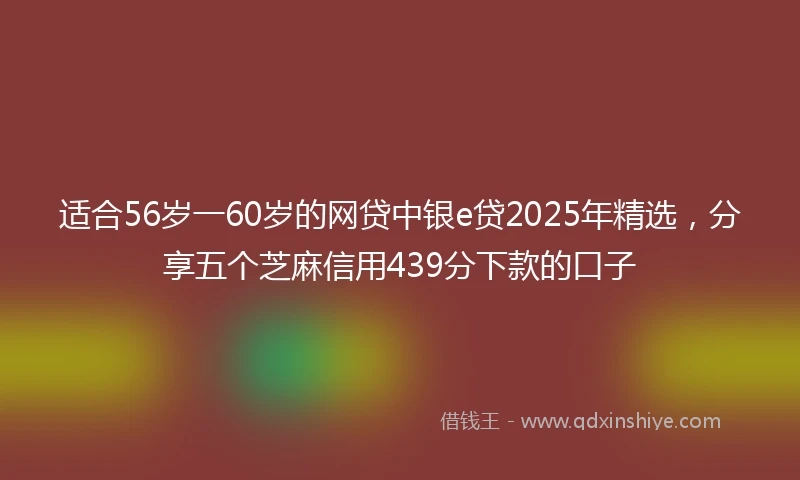 适合56岁一60岁的网贷中银e贷2025年精选，分享五个芝麻信用439分下款的口子