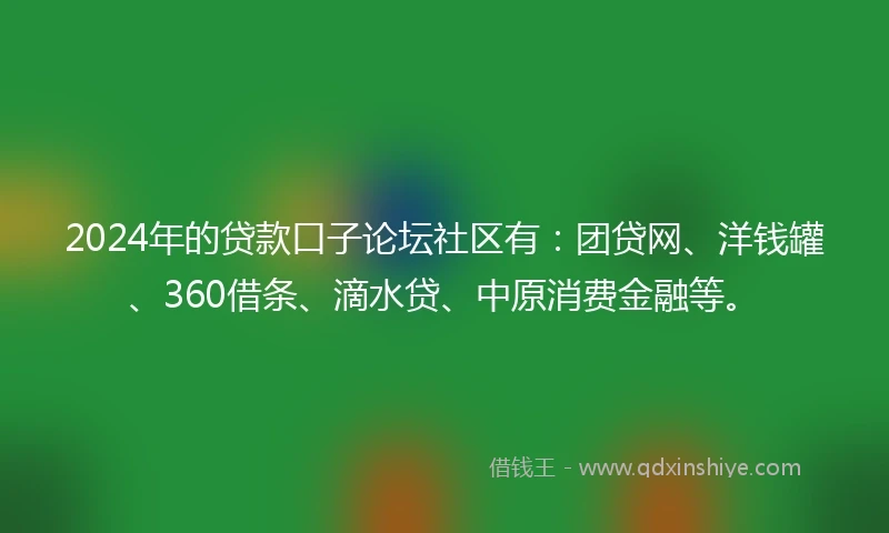 2024年的贷款口子论坛社区有：团贷网、洋钱罐、360借条、滴水贷、中原消费金融等。