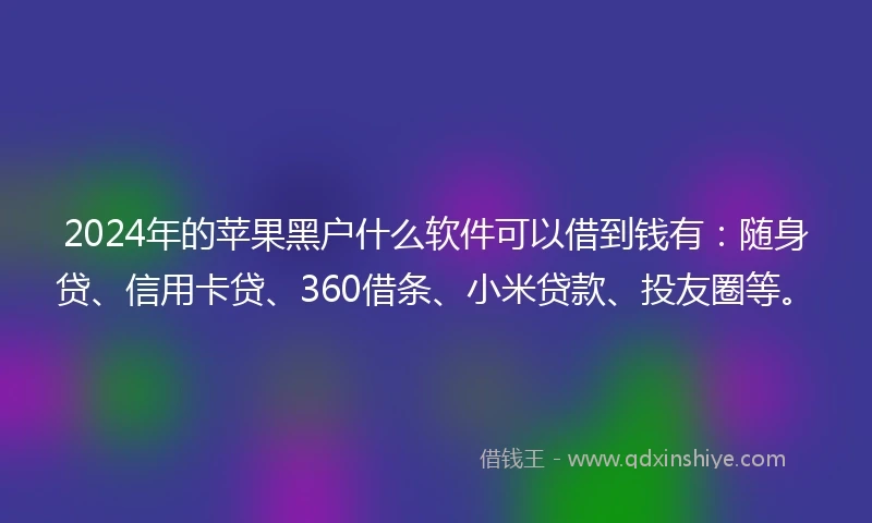 2024年的苹果黑户什么软件可以借到钱有：随身贷、信用卡贷、360借条、小米贷款、投友圈等。