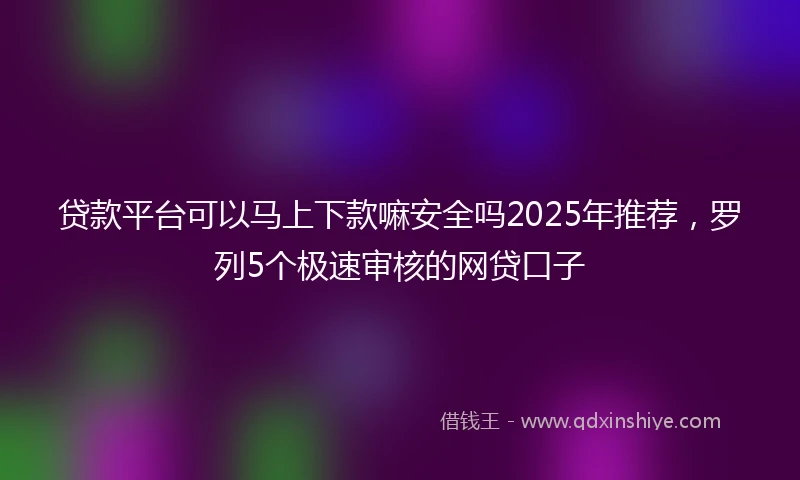 贷款平台可以马上下款嘛安全吗2025年推荐，罗列5个极速审核的网贷口子