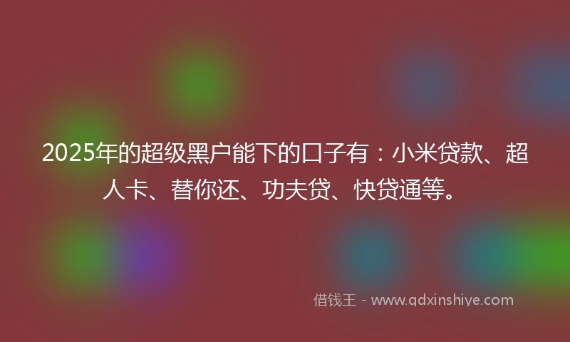 2025年的超级黑户能下的口子有：小米贷款、超人卡、替你还、功夫贷、快贷通等。