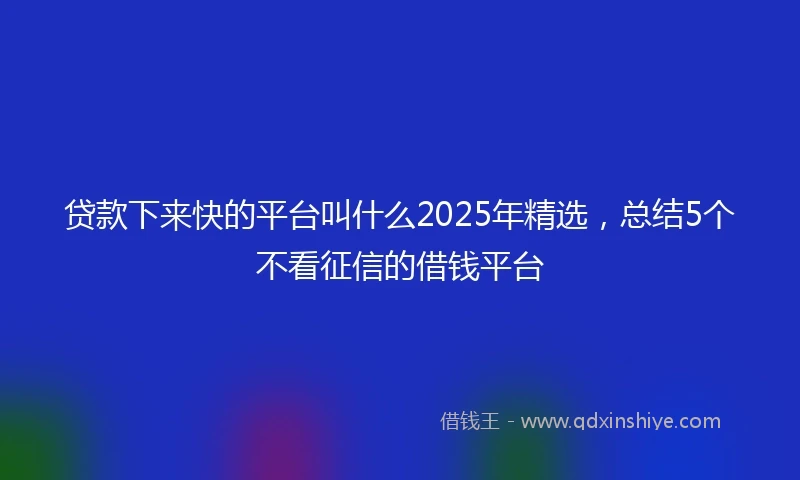 贷款下来快的平台叫什么2025年精选，总结5个不看征信的借钱平台