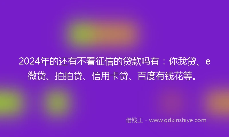 2024年的还有不看征信的贷款吗有：你我贷、e微贷、拍拍贷、信用卡贷、百度有钱花等。