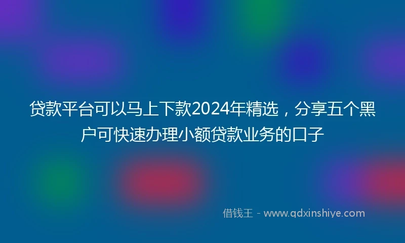 贷款平台可以马上下款2024年精选，分享五个黑户可快速办理小额贷款业务的口子