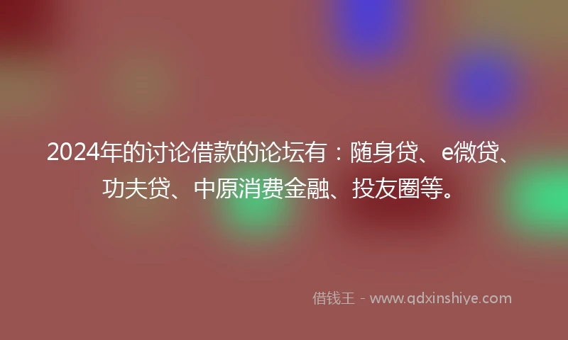 2024年的讨论借款的论坛有：随身贷、e微贷、功夫贷、中原消费金融、投友圈等。