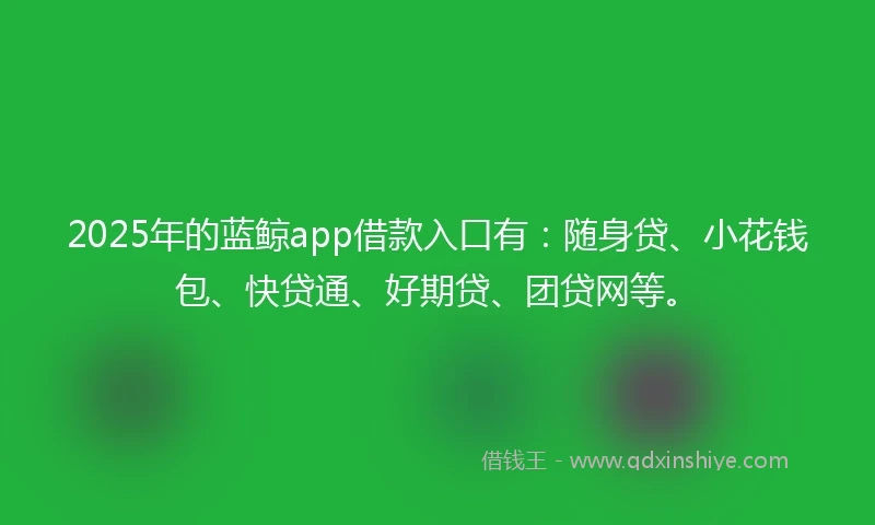 2025年的蓝鲸app借款入口有：随身贷、小花钱包、快贷通、好期贷、团贷网等。