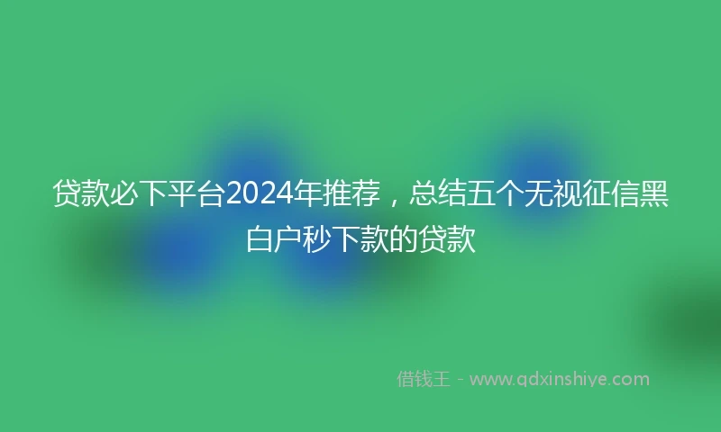 贷款必下平台2024年推荐，总结五个无视征信黑白户秒下款的贷款
