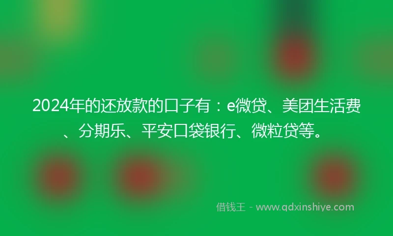 2024年的还放款的口子有：e微贷、美团生活费、分期乐、平安口袋银行、微粒贷等。