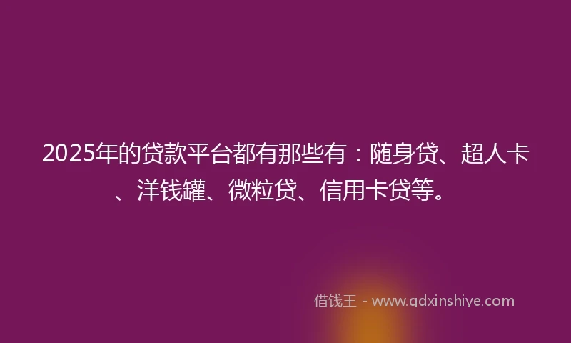 2025年的贷款平台都有那些有：随身贷、超人卡、洋钱罐、微粒贷、信用卡贷等。