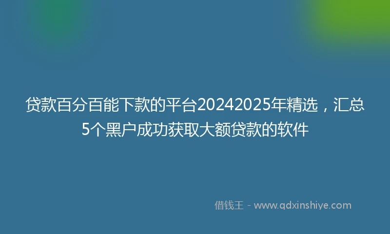 贷款百分百能下款的平台20242025年精选，汇总5个黑户成功获取大额贷款的软件