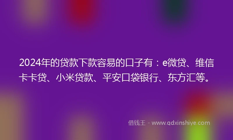 2024年的贷款下款容易的口子有：e微贷、维信卡卡贷、小米贷款、平安口袋银行、东方汇等。