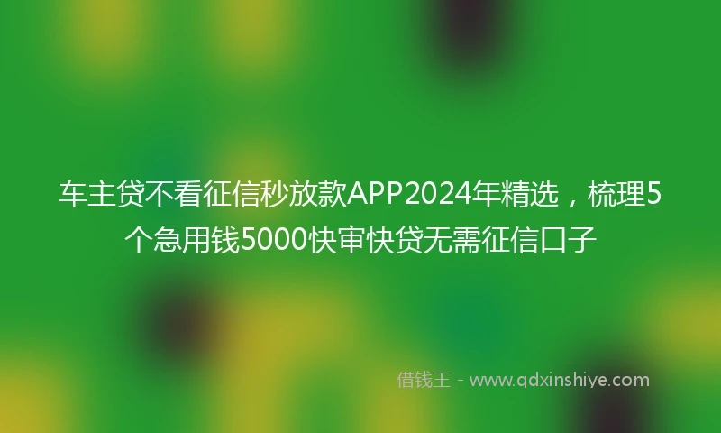 车主贷不看征信秒放款APP2024年精选，梳理5个急用钱5000快审快贷无需征信口子