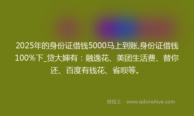 2025年的身份证借钱5000马上到账,身份证借钱100%下_贷大婶有：融逸花、美团生活费、替你还、百度有钱花、省呗等。