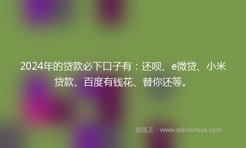 2024年的贷款必下口子有：还呗、e微贷、小米贷款、百度有钱花、替你还等。