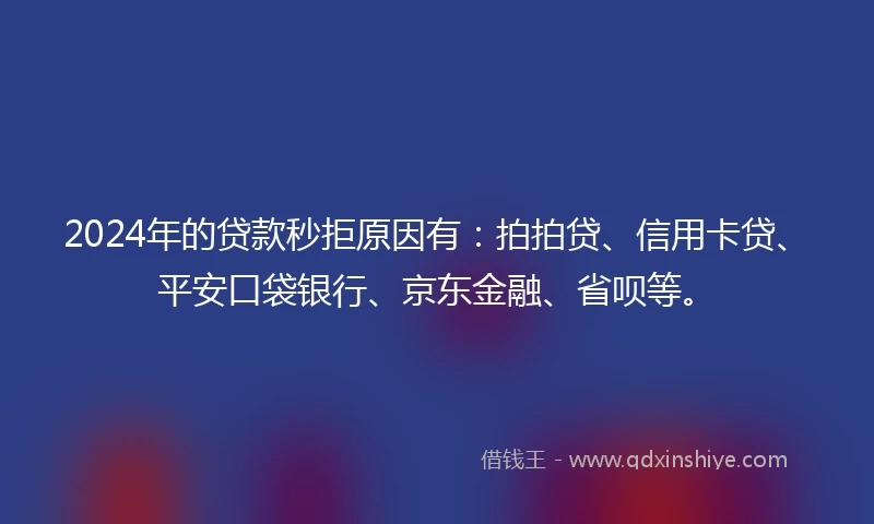 2024年的贷款秒拒原因有：拍拍贷、信用卡贷、平安口袋银行、京东金融、省呗等。