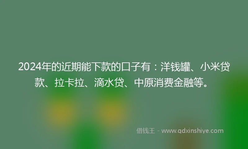 2024年的近期能下款的口子有：洋钱罐、小米贷款、拉卡拉、滴水贷、中原消费金融等。