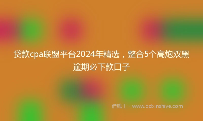 贷款cpa联盟平台2024年精选，整合5个高炮双黑逾期必下款口子
