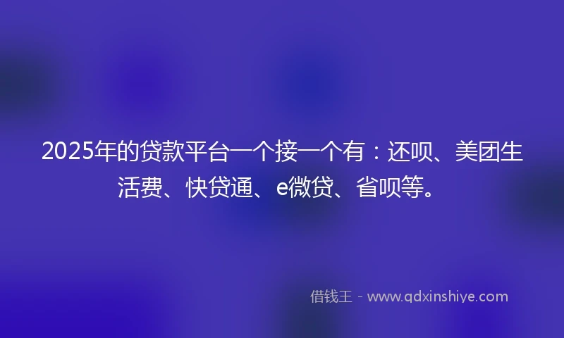 2025年的贷款平台一个接一个有：还呗、美团生活费、快贷通、e微贷、省呗等。