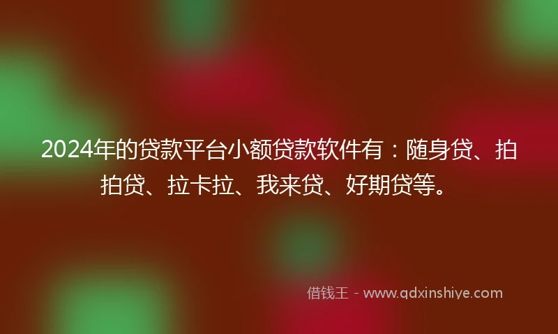 2024年的贷款平台小额贷款软件有：随身贷、拍拍贷、拉卡拉、我来贷、好期贷等。