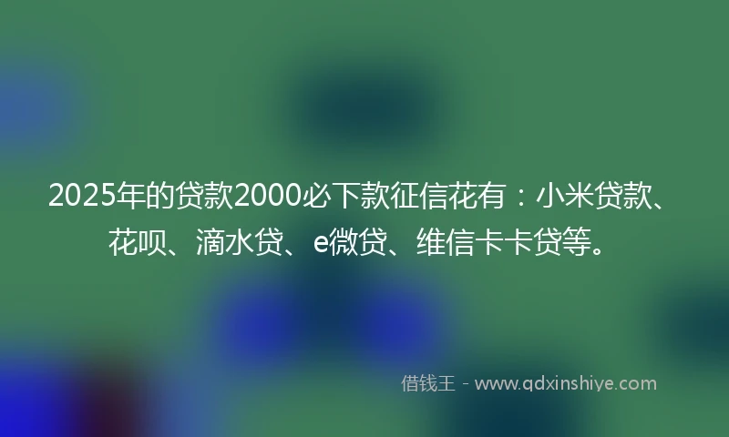 2025年的贷款2000必下款征信花有：小米贷款、花呗、滴水贷、e微贷、维信卡卡贷等。