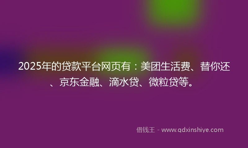 2025年的贷款平台网页有：美团生活费、替你还、京东金融、滴水贷、微粒贷等。