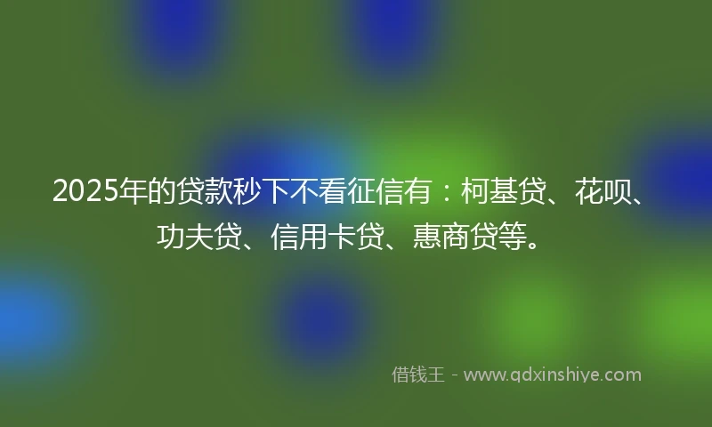 2025年的贷款秒下不看征信有：柯基贷、花呗、功夫贷、信用卡贷、惠商贷等。