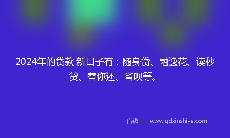 2024年的贷款 新口子有：随身贷、融逸花、读秒贷、替你还、省呗等。