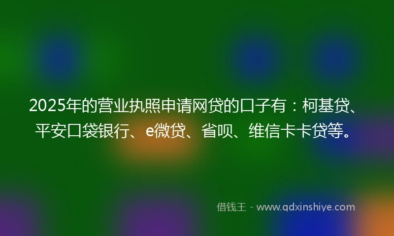 2025年的营业执照申请网贷的口子有：柯基贷、平安口袋银行、e微贷、省呗、维信卡卡贷等。