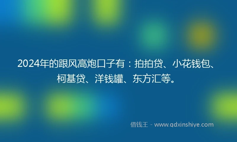 2024年的跟风高炮口子有：拍拍贷、小花钱包、柯基贷、洋钱罐、东方汇等。
