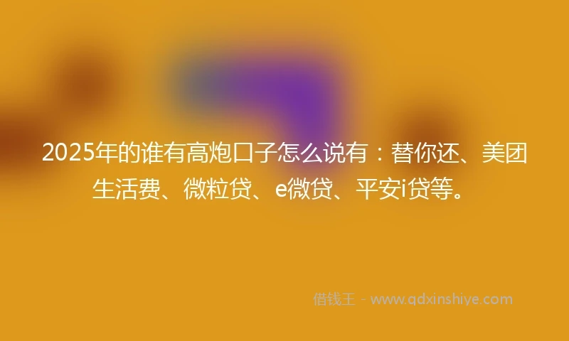2025年的谁有高炮口子怎么说有：替你还、美团生活费、微粒贷、e微贷、平安i贷等。