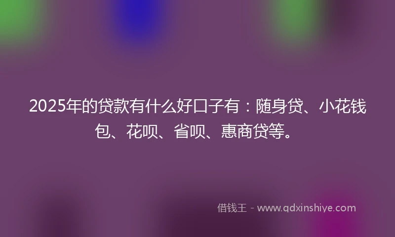 2025年的贷款有什么好口子有：随身贷、小花钱包、花呗、省呗、惠商贷等。
