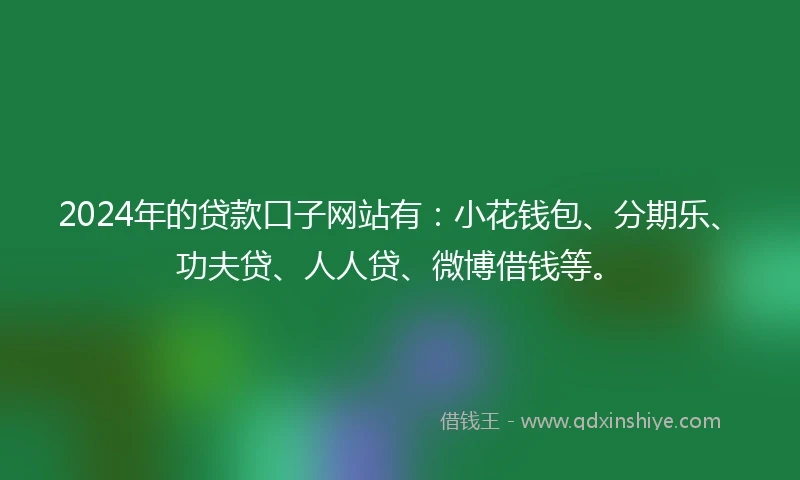 2024年的贷款口子网站有：小花钱包、分期乐、功夫贷、人人贷、微博借钱等。