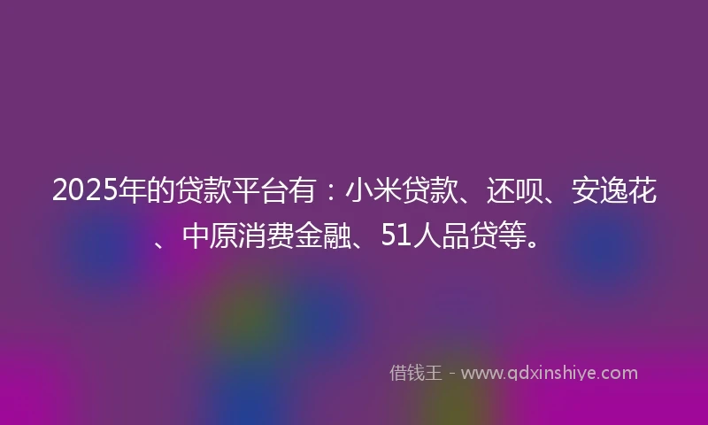 2025年的贷款平台有：小米贷款、还呗、安逸花、中原消费金融、51人品贷等。