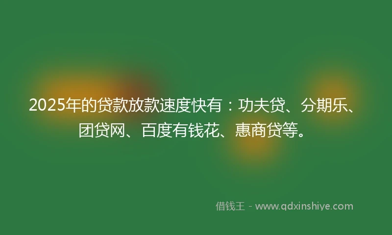 2025年的贷款放款速度快有：功夫贷、分期乐、团贷网、百度有钱花、惠商贷等。