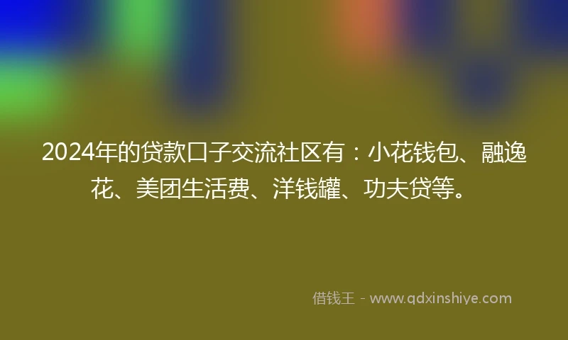 2024年的贷款口子交流社区有：小花钱包、融逸花、美团生活费、洋钱罐、功夫贷等。